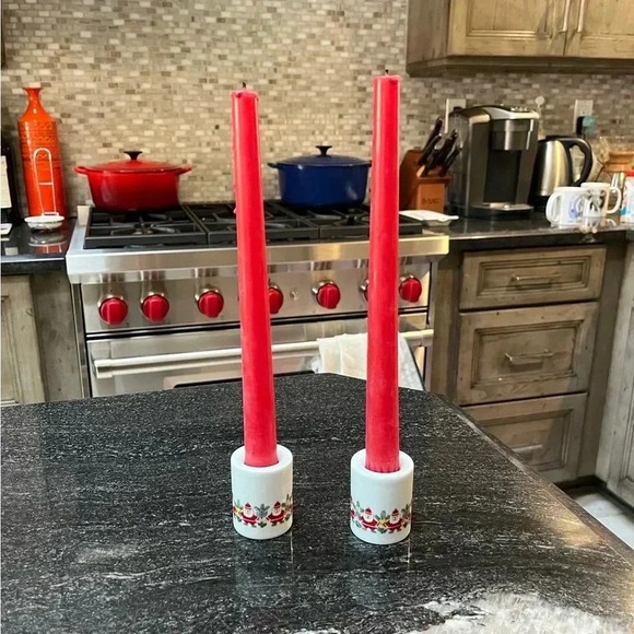 Vintage Santa Candlestick Holders Bavarian set of 2  Holiday Christmas - Picture 6 of 7